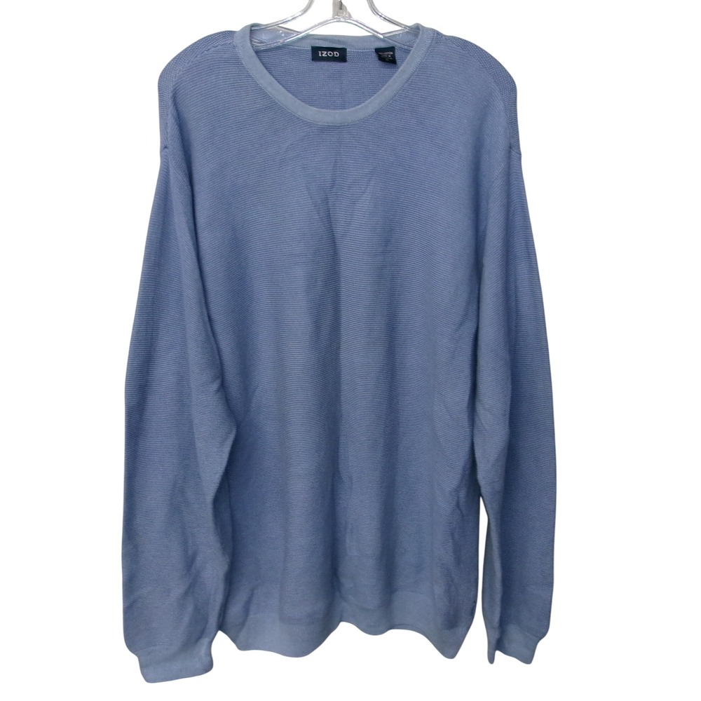 IZOD Men's XL Light Blue 100% Cotton Textured Ribbed Crewneck Pullover Sweater